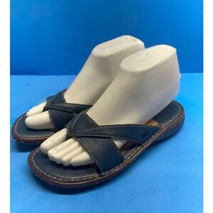 BOC Born Concept Sandals Women 6 M Leather Casual Thong Flat Slide On Shoes Blue